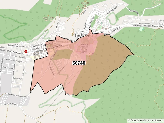 Mapa del código postal 56740, Tlalmanalco, México