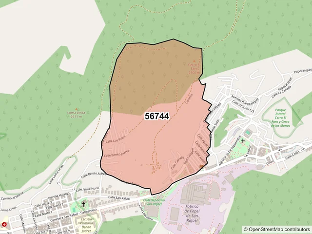 Mapa del código postal 56744, Tlalmanalco, México