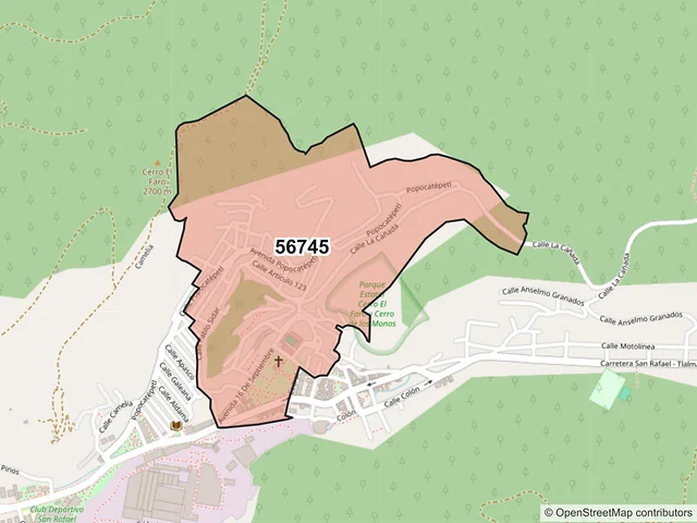 Mapa del código postal 56745, Tlalmanalco, México