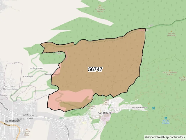 Mapa del código postal 56747, Tlalmanalco, México