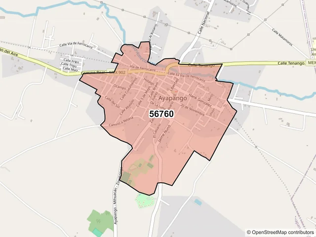 Mapa del código postal 56760, Ayapango, México