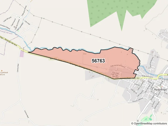 Mapa del código postal 56763, Ayapango, México