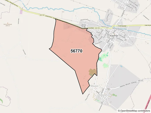 Mapa del código postal 56770, Ayapango, México