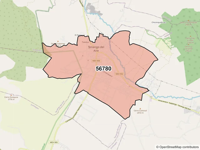 Mapa del código postal 56780, Tenango del Aire, México