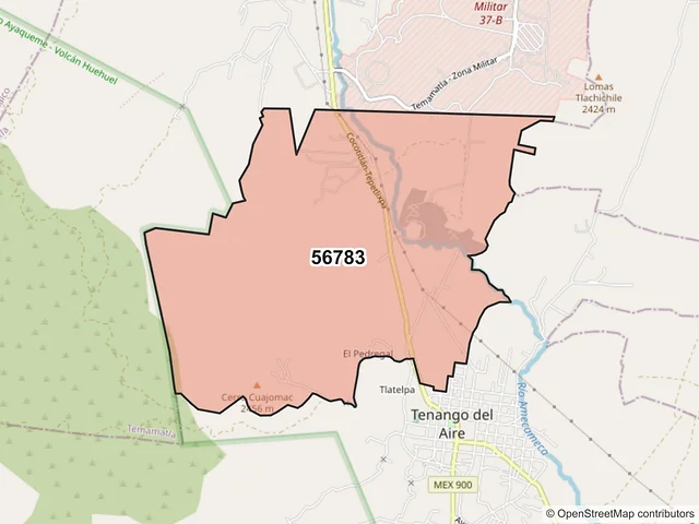 Mapa del código postal 56783, Tenango del Aire, México