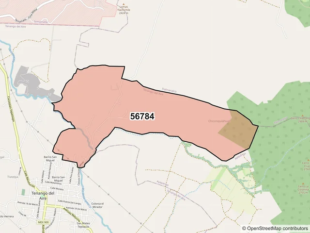 Mapa del código postal 56784, Tenango del Aire, México
