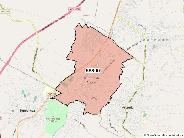 Mapa del código postal 56800, Ozumba, México
