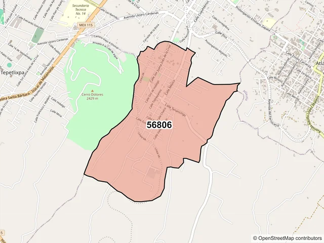 Mapa del código postal 56806, Ozumba, México