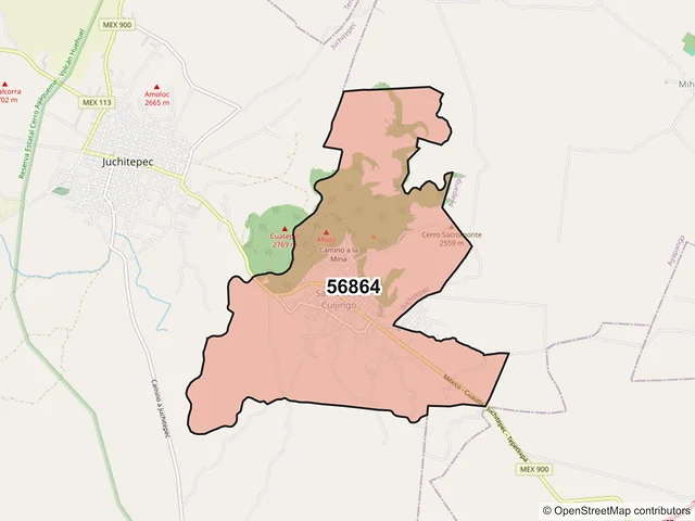 Mapa del código postal 56864, Juchitepec, México