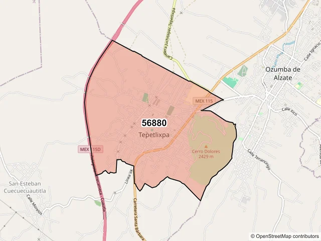 Mapa del código postal 56880, Tepetlixpa, México