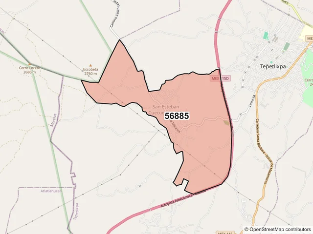 Mapa del código postal 56885, Tepetlixpa, México