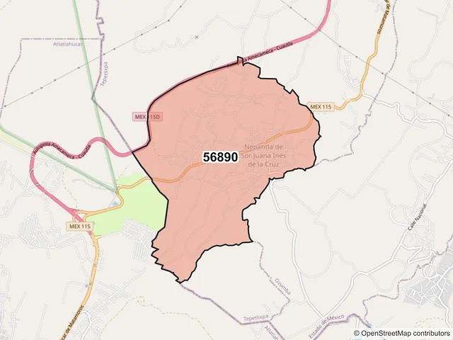 Mapa del código postal 56890, Tepetlixpa, México