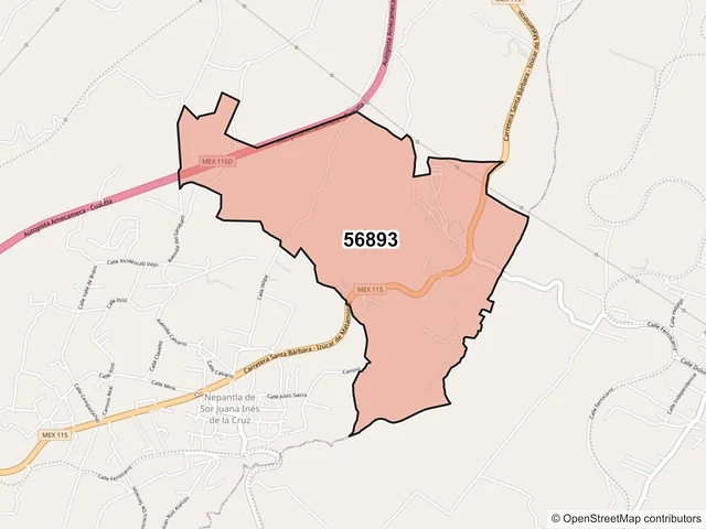 Mapa del código postal 56893, Tepetlixpa, México