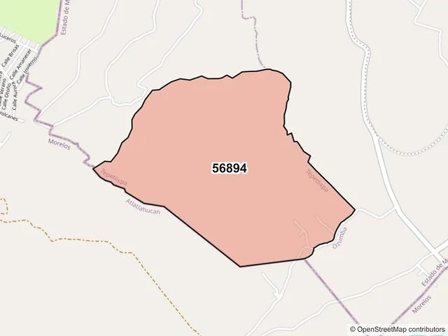 Mapa del código postal 56894, Tepetlixpa, México