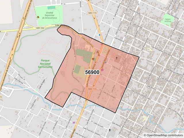 Mapa del código postal 56900, Amecameca, México