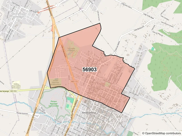 Mapa del código postal 56903, Amecameca, México