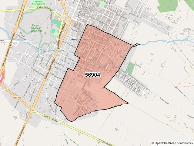 Mapa del código postal 56904, Amecameca, México
