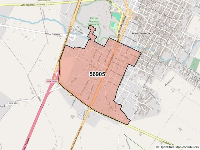 Mapa del código postal 56905, Amecameca, México