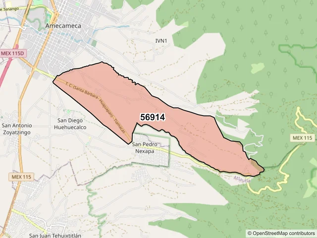 Mapa del código postal 56914, Amecameca, México