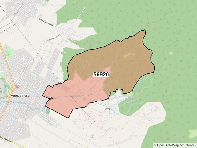 Mapa del código postal 56920, Amecameca, México