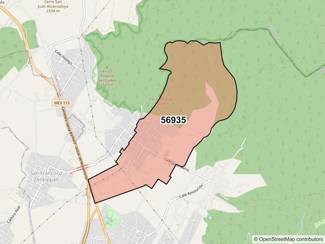 Mapa del código postal 56935, Amecameca, México