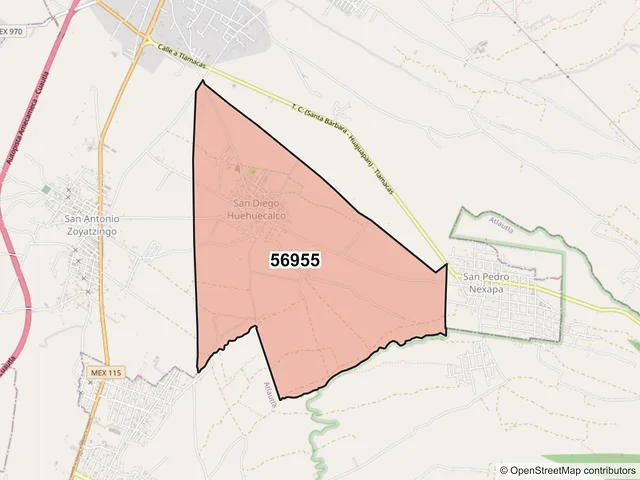 Mapa del código postal 56955, Amecameca, México