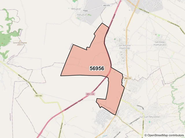 Mapa del código postal 56956, Amecameca, México