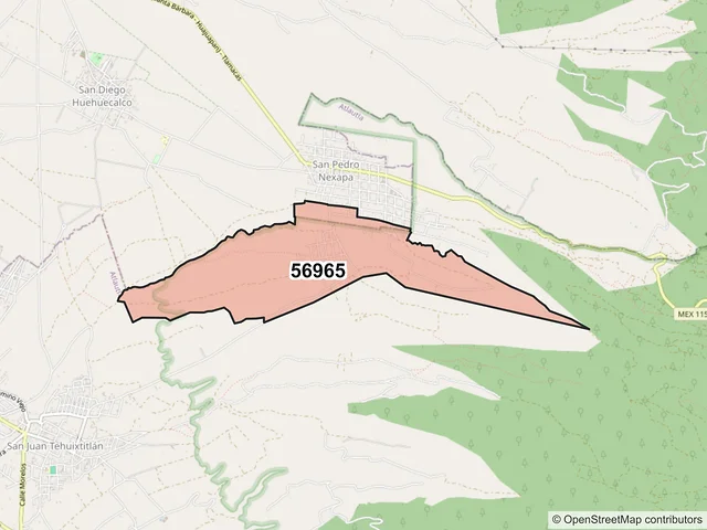 Mapa del código postal 56965, Amecameca, México