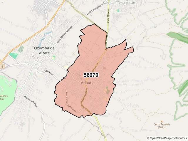 Mapa del código postal 56970, Atlautla, México