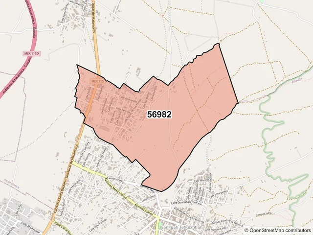 Mapa del código postal 56982, Atlautla, México