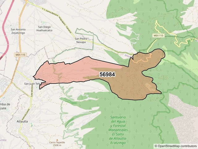 Mapa del código postal 56984, Atlautla, México