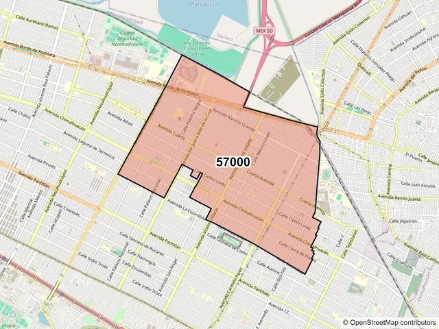 Mapa del código postal 57000, Nezahualcóyotl, México