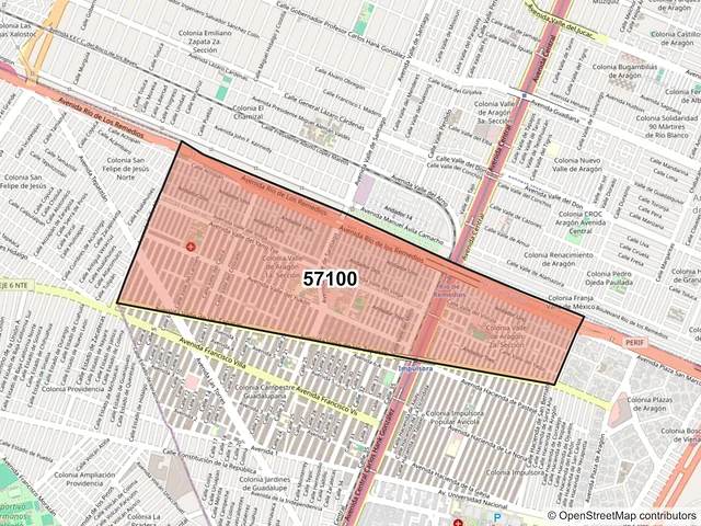 Mapa del código postal 57100, Nezahualcóyotl, México