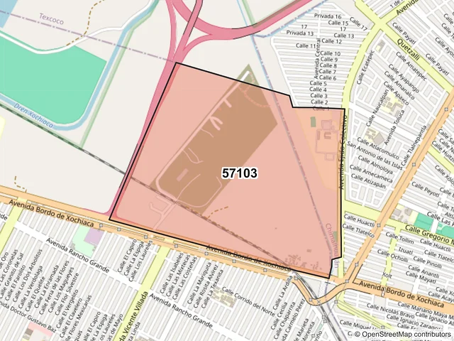 Mapa del código postal 57103, Nezahualcóyotl, México
