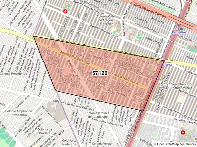 Mapa del código postal 57120, Nezahualcóyotl, México