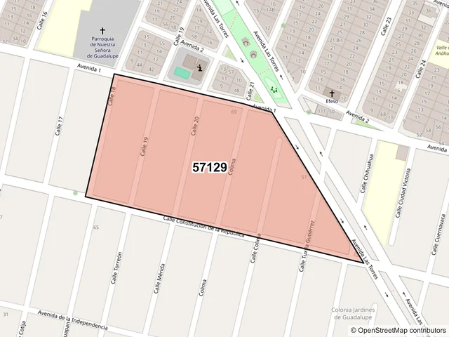 Mapa del código postal 57129, Nezahualcóyotl, México