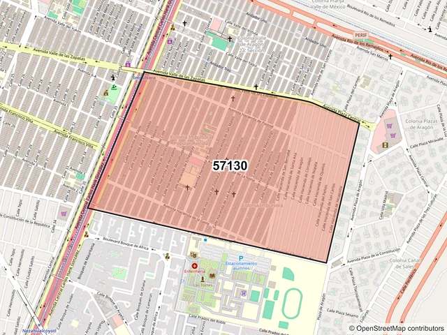 Mapa del código postal 57130, Nezahualcóyotl, México