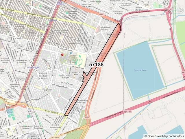 Mapa del código postal 57138, Nezahualcóyotl, México