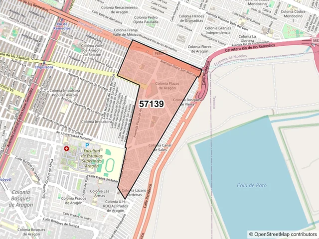 Mapa del código postal 57139, Nezahualcóyotl, México