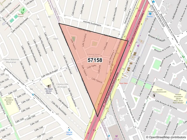 Mapa del código postal 57158, Nezahualcóyotl, México