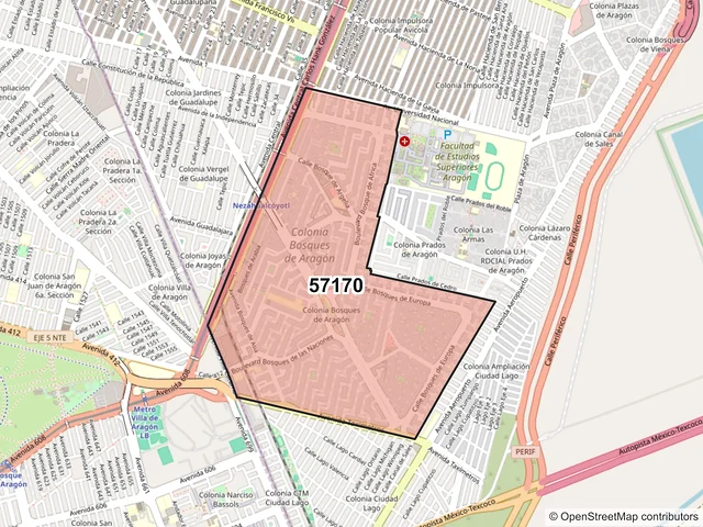 Mapa del código postal 57170, Nezahualcóyotl, México