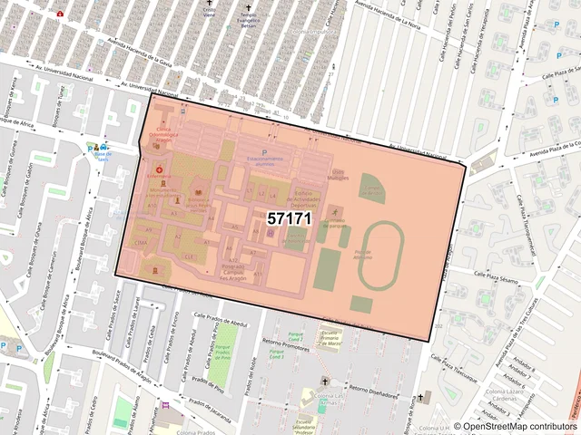 Mapa del código postal 57171, Nezahualcóyotl, México