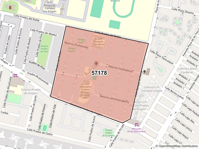 Mapa del código postal 57178, Nezahualcóyotl, México