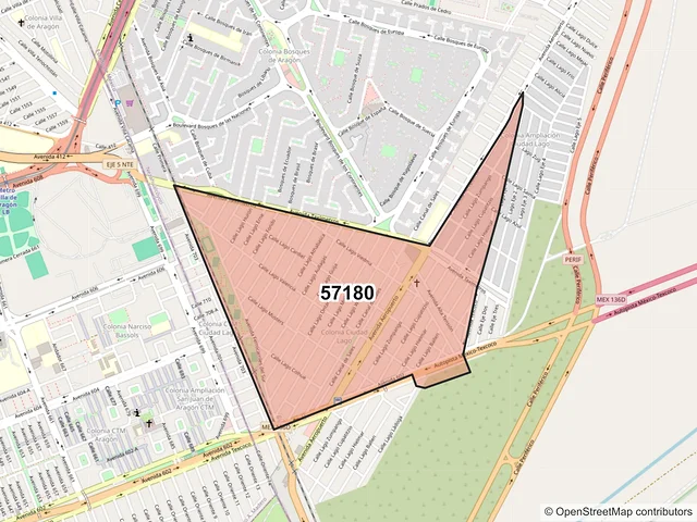 Mapa del código postal 57180, Nezahualcóyotl, México