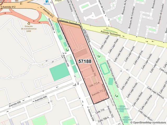 Mapa del código postal 57188, Nezahualcóyotl, México