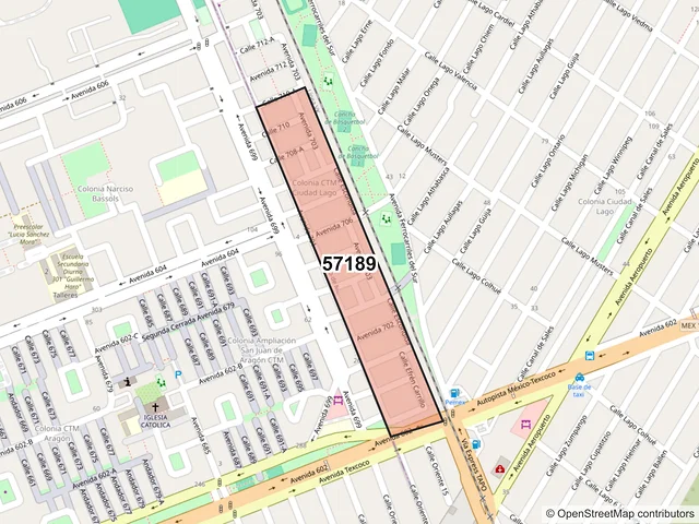 Mapa del código postal 57189, Nezahualcóyotl, México