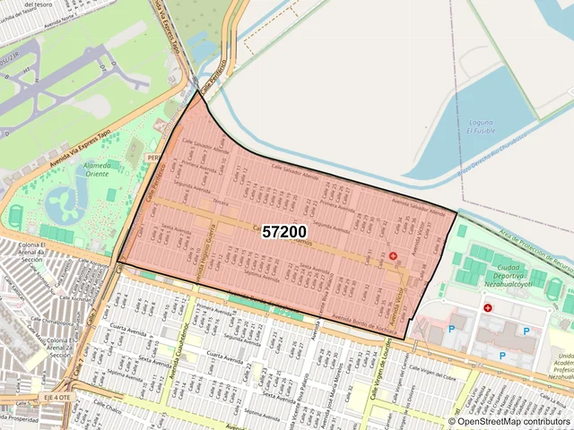Mapa del código postal 57200, Nezahualcóyotl, México