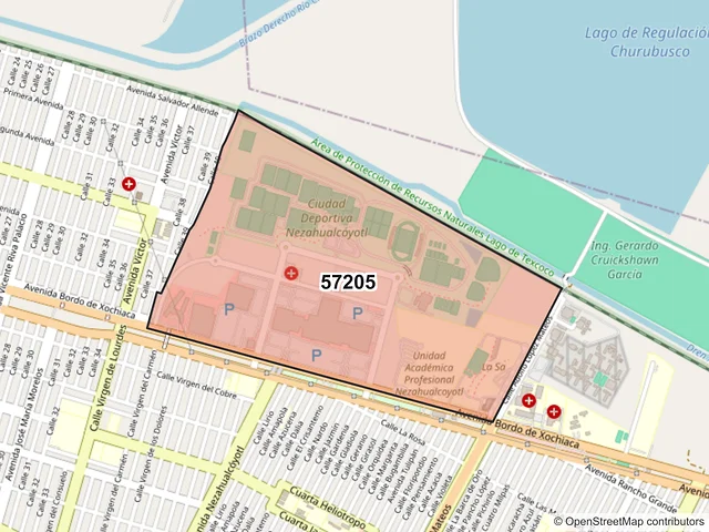 Mapa del código postal 57205, Nezahualcóyotl, México