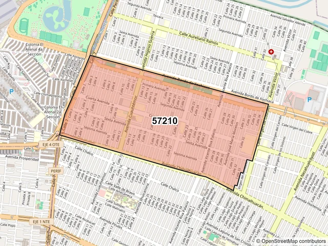 Mapa del código postal 57210, Nezahualcóyotl, México