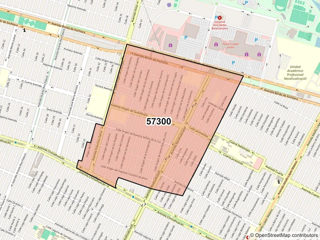 Mapa del código postal 57300, Nezahualcóyotl, México